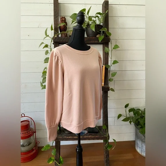 Nine West: Chic Blush Crewneck Sweater with Puff Shoulders - Picture 6 of 16